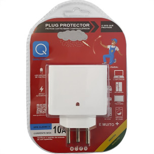 Plug Protetor De Tensao Qualitronix 2 Polos + Terra 10A. Branco - Qpp03B