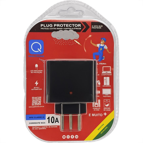 Plug Protetor De Tensao Qualitronix 2 Polos + Terra 10A. Preto - Qpp03P Plug Protetor De Tensao Qualitronix 2 Polos + Terra 10A. Preto - Qpp03P