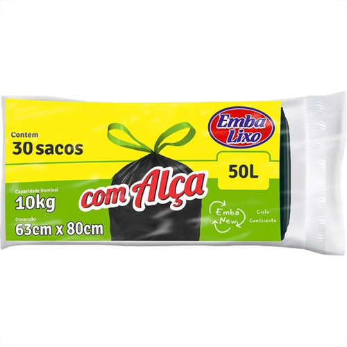 Saco De Lixo Embalixo Com Alca 50L 63X80Cm Preto Pacote Com 30 Sacos Saco De Lixo Embalixo Com Alca 50L 63X80Cm Preto Pacote Com 30 Sacos