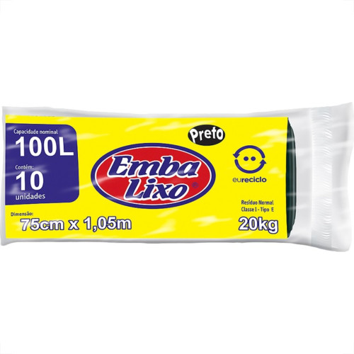 Saco De Lixo Embalixo 100L 75X1,05Cm Preto Pacote Com 10 Sacos Saco De Lixo Embalixo 100L 75X1,05Cm Preto Pacote Com 10 Sacos