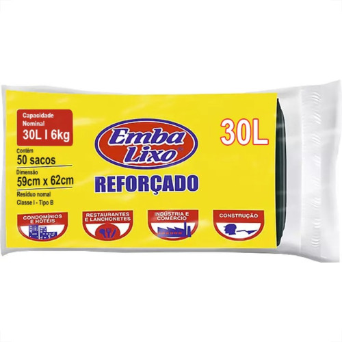 Saco De Lixo Embalixo Reforcado 30L 59X62Cm Preto Pacote Com 50 Sacos Saco De Lixo Embalixo Reforcado 30L 59X62Cm Preto Pacote Com 50 Sacos