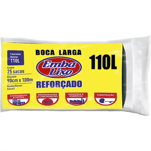 Saco De Lixo Embalixo Reforcado 110L - 90X100Cm Preto Pacote Com 25 Sacos