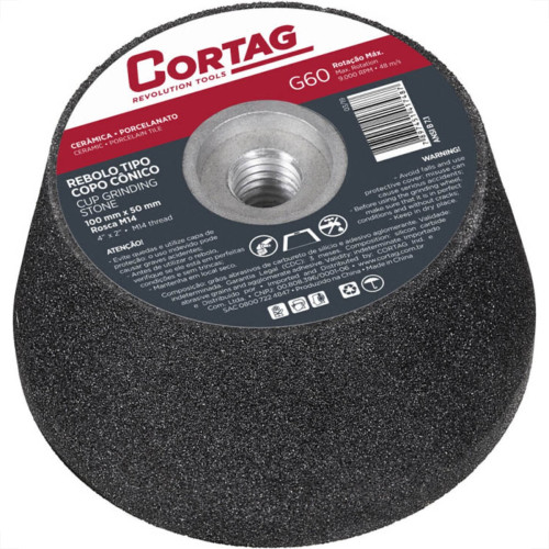 Rebolo Cortag Conico 100Mm X 50Mm Rosca M14 G-60 - 61748 Rebolo Cortag Conico 100Mm X 50Mm Rosca M14 G-60 - 61748