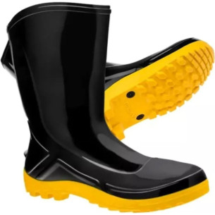 Bota Galocha Pvc Marluvas Vulcaflex Preta/Amarela No.40 Com Meia