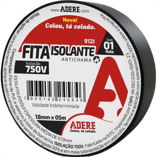 Fita Isolante Adere 5M Preta - Kit C/6 Pecas Fita Isolante Adere 5M Preta - Kit C/6 Pecas