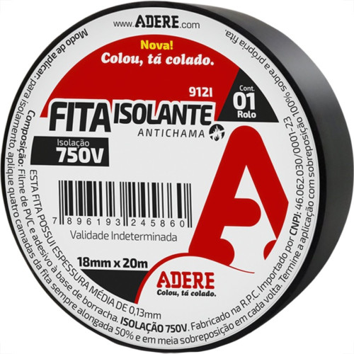 Fita Isolante Adere 20M Preta - Kit C/6 Pecas Fita Isolante Adere 20M Preta - Kit C/6 Pecas