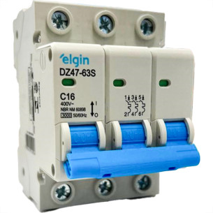 Disjuntor Elgin ''Din'' Tripolar Dz47-63S - 16A.