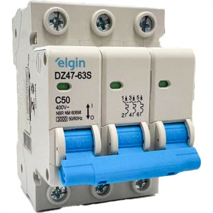 Disjuntor Elgin ''Din'' Tripolar Dz47-63S - 50A.