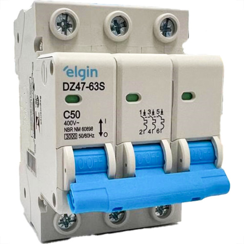 Disjuntor Elgin ''Din'' Tripolar Dz47-63S - 50A. Disjuntor Elgin ''Din'' Tripolar Dz47-63S - 50A.