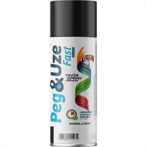 Spray Peg E Uze Fast Uso Geral Preto Brilhante 300Ml/130G.