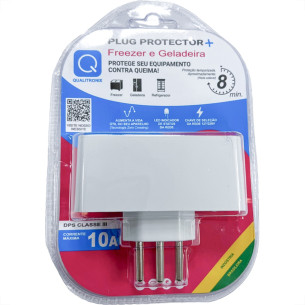 Plug Protetor De Tensao Mais - Geladeira/Freezer Qualitronix 2 Polos + Terra 10A. Branco