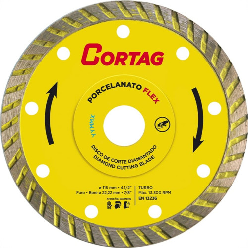 Disco Diamantado Cortag Porcelanato Turbo Flex 115Mm X 22,2Mm Para Esmerilhadeira - 61577 Disco Diamantado Cortag Porcelanato Turbo Flex 115Mm X 22,2Mm Para Esmerilhadeira - 61577