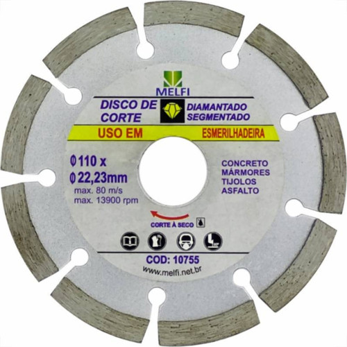 Disco Diamantado Melfi Segmentado Seco 110Mm X 22,23Mm - 10755