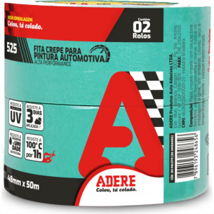 Fita Crepe Adere Verde Para Pintura Automotiva 525 - 48Mm X 50M - Kit C/2 Pecas