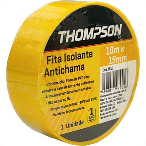 Fita Isolante Thompson 10M Amarela - 1619 - Kit C/10 Pecas Fita Isolante Thompson 10M Amarela - 1619 - Kit C/10 Pecas