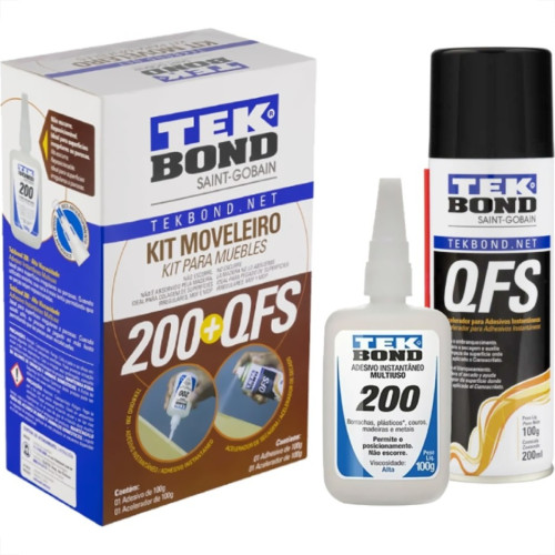 Kit Moveleiro Tekbond Com Adesivo Instantaneo 200 -100G. (200+Qfs) Spray Acelerador De Secagem 100G