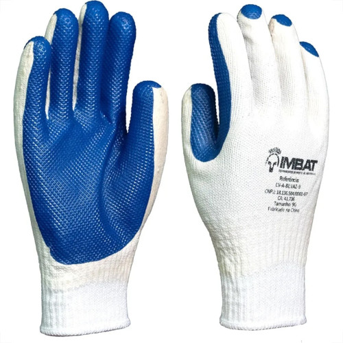 Luva Malha Imbat Palma Emborrachada Azul 10 - Gg - Kit C/12 Pecas