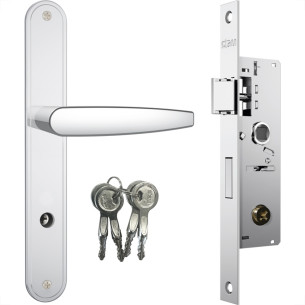 Fechadura Stam Estreita Externa Alavanca Tetra Chave Espelho Inox - 600/33