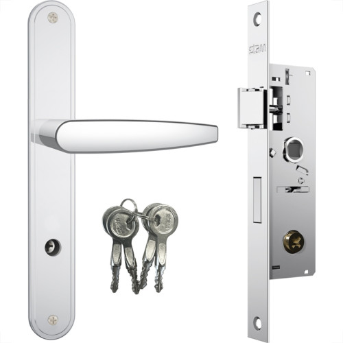 Fechadura Stam Estreita Externa Alavanca Tetra Chave Espelho Inox - 600/33
