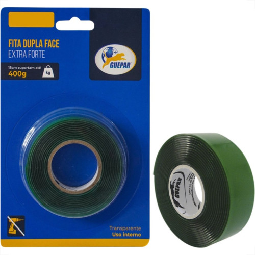 Fita Dupla Face Guepar Extra Forte Acrilica Transparente Ambiente Interno/Externo 12Mm X 2M - 400G