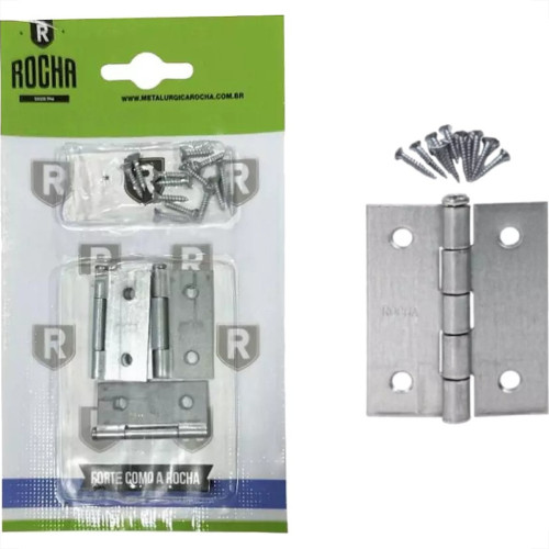Dobradica Rocha Aco Carbono Zincado Cartela 3 Pecas Com Parafuso 1.1/2''