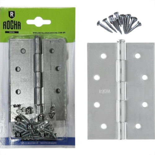 Dobradica Rocha Aco Carbono Zincado Cartela 3 Pecas Com Parafuso (F) 4''