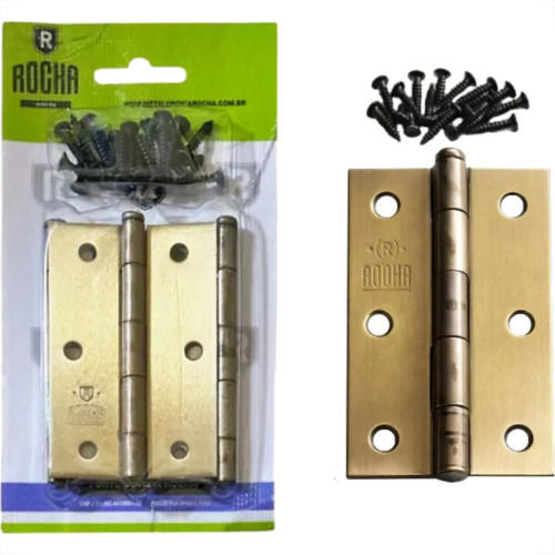 Dobradica Rocha Ferro Colonial Polido Cartela Com 3 Pecas Com Parafuso 3.1/2'' Leve