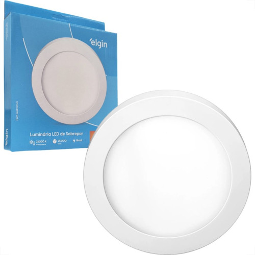 Plafon Led Sobrepor Elgin Redondo 18W. 1440Lm. 3000K. Bivolt Branco