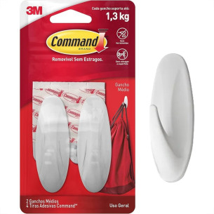 Gancho 3M Command Medio Uso Geral 1,3Kg. Branco Oval Com 2 Pecas