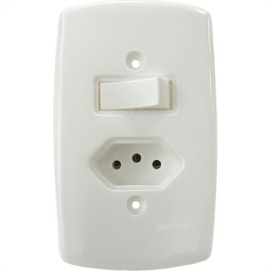 Conjunto Dicompel Monaco Branco Com Placa 4X2 - 1 Simples + Tomada 2P+T 10A. - Dc-7200/1