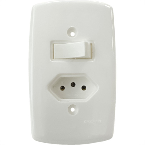 Conjunto Dicompel Monaco Branco Com Placa 4X2 - 1 Simples + Tomada 2P+T 10A. - Dc-7200/1