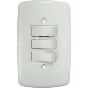 Conjunto Dicompel Monaco Branco Com Placa 4X2 - 3 Simples - Dc-7100/15