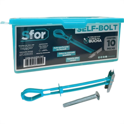 Bucha Fixacao Para Gesso Self-Bolt Autoperfurante Com Parafuso 1/4'' Caixa Com 10 Pecas