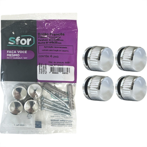 Botao Frances Sforplast Abs Cromado Com Bucha Parafuso Cartela Com 4 Pecas