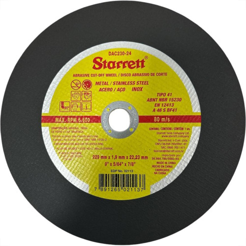 Disco Corte Aco Inox Starrett 9''X5/64''X7/8'' - Fino 1,9Mm - Dac230-24 - Kit C/6 Pecas