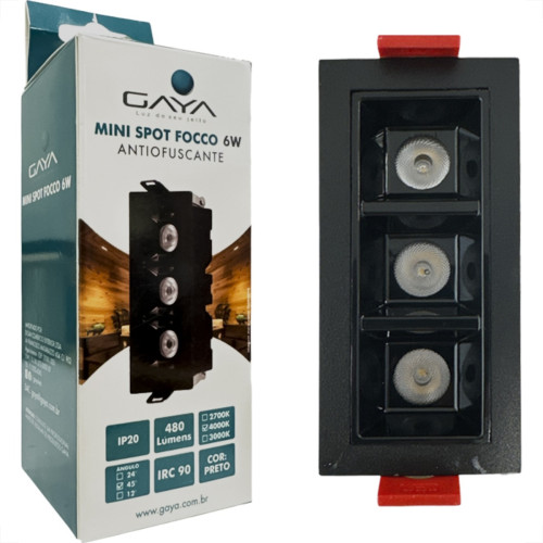 Spot Mini De Embutir Led Gaya Focco 6W 4000K Bivolt Preto 45º Ip20 - 7586