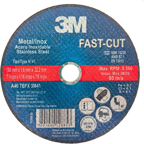 Disco Aco Inox 3M - 7''X1/16''X7/8'' Fast-Cut - Fino 1,6Mm Disco Aco Inox 3M - 7''X1/16''X7/8'' Fast-Cut - Fino 1,6Mm