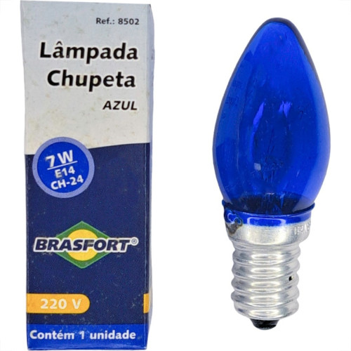 Lampada Chupeta Brasfort 7Wx220V. E14 Azul - Kit C/25 Pecas