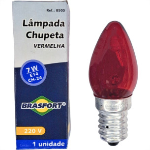 Lampada Chupeta Brasfort 7Wx220V. E14 Vermelha - Kit C/25 Pecas