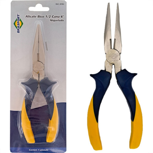 Alicate Bico Meia Cana Brasfort 6'' Profissional Niquelado - 8792 Alicate Bico Meia Cana Brasfort 6'' Profissional Niquelado - 8792