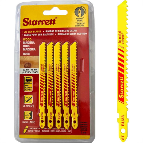Serra Tico-Tico Lamina Starrett Madeira Bi-Metal Com 5 Pecas Bu38 - 75Mm - 8T