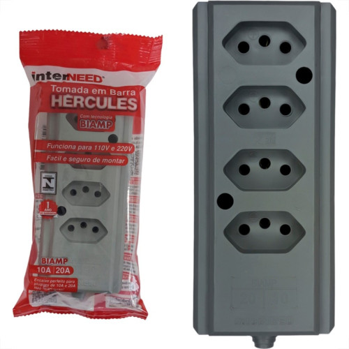 Tomada Barra Interneed 2 Polos +Terra Cinza 20A. Quadrupla Tomada Barra Interneed 2 Polos +Terra Cinza 20A. Quadrupla