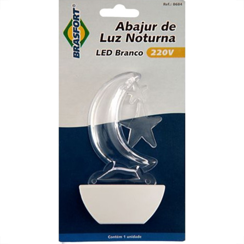 Luz Noturna Brasfort Lua Led Branco 127V. - 8675 Luz Noturna Brasfort Lua Led Branco 127V. - 8675