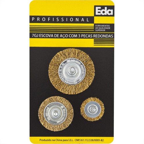 Escova De Aco Jogo Eda Aco Latonado Jogo Com 3 Pecas Com Haste - 7Gj