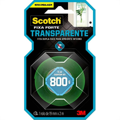 Fita Dupla Face 3M Fixa Forte Transparente 19Mm X 2M - 800G