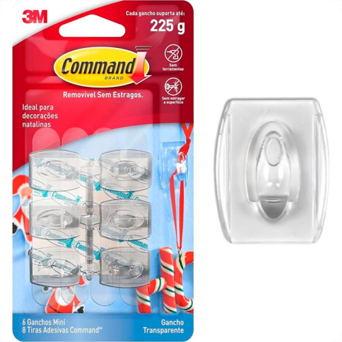 Gancho 3M Command Transparente 225G Mini Com 6 Pecas Gancho 3M Command Transparente 225G Mini Com 6 Pecas