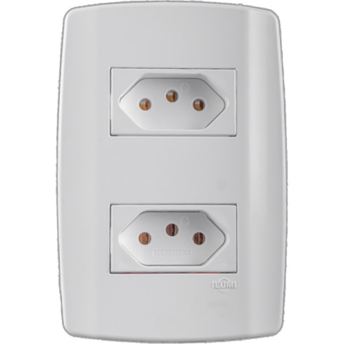 Conjunto Ilumi Slim Branco Com Placa 2 Tomadas 2P+T. 20A. - 80121 Monobloco Conjunto Ilumi Slim Branco Com Placa 2 Tomadas 2P+T. 20A. - 80121 Monobloco