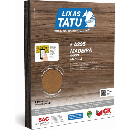 Lixa Madeira Tatu 220 - Kit C/50 Pecas