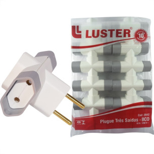 Pino 3 Saidas Luster 2 Polos 10A. Branco/Cinza - 2042 - Kit C/10 Pecas