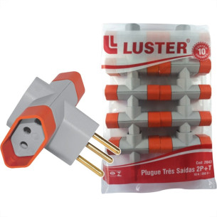 Pino 3 Saidas Luster 2 Polos+Terra 10A. Cinza/Laranja 2043 . / Kit C/ 10 Peca